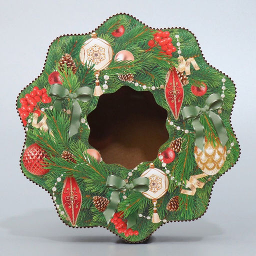 Коробка новогодняя подарочная «Венок», 21×22×5 см