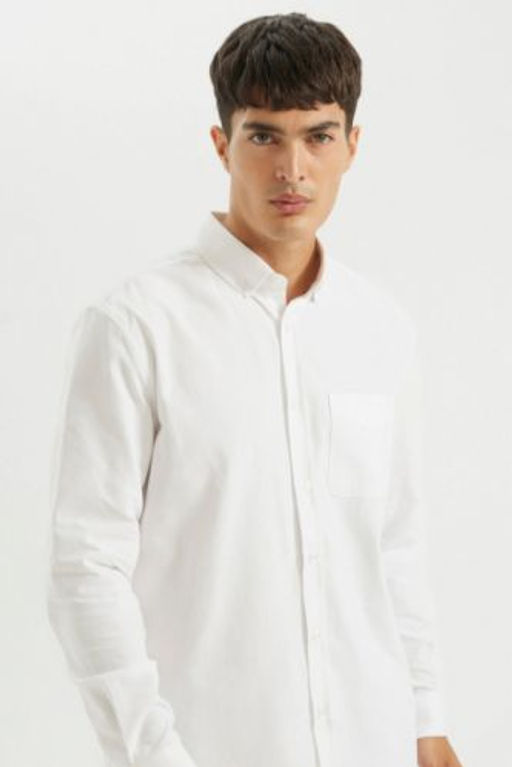 Regular Fit Oxford Cepli Uzun Kollu Basic Duz Beyaz Gomlek