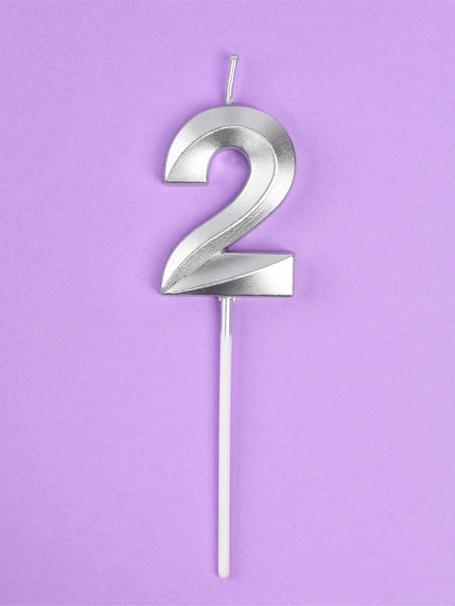 Свеча в торт на шпажке «Грань», цифра 2, серебро, 5 см