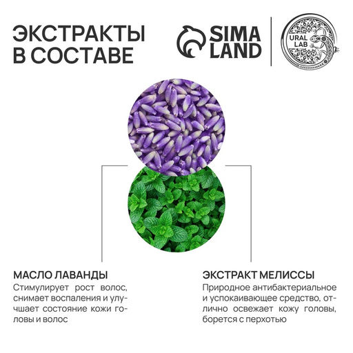 Шампунь для волос с экстрактом мелиссы, защита, питание и рост, 410 мл, URAL LAB