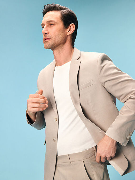 Standart Kal?p Keten Kar???ml? Erkek Blazer Ceket