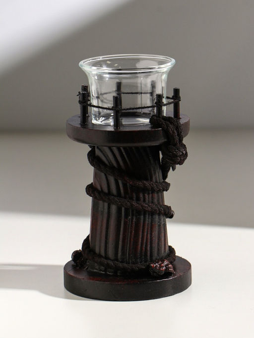 Подсвечник на 1 свечу «Маяк и штурвал», дерево, стекло, 8.5×8.5×15.5 см