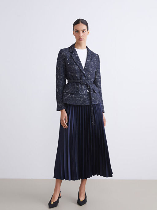 Beli Lastikli Saten Pileli Etek