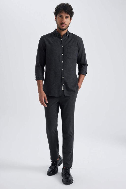 Хлопковая рубашка с длинными рукавами и воротником-поло Modern Fit - Defacto фото 3