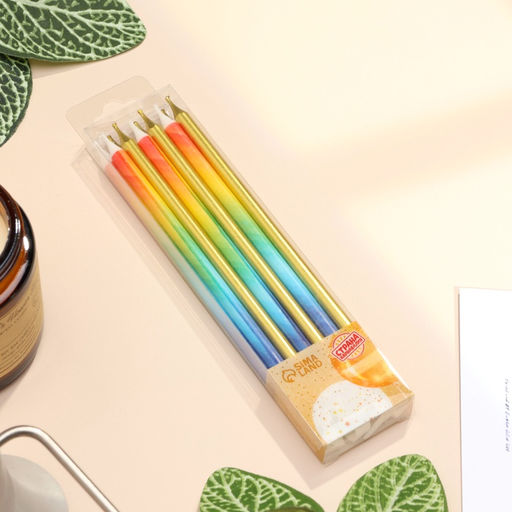 Свечи для торта Радуга, 12 шт., золото и разноцветный - Страна карнавалия фото 5