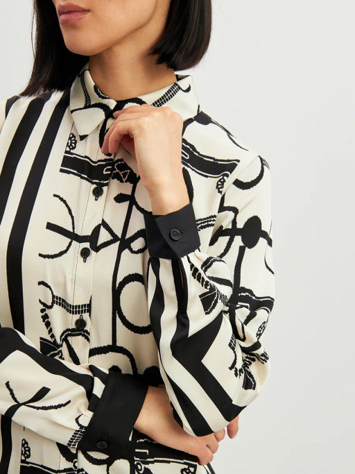 Блузка из атласной ткани OD-887-1 черно-белая - Tantino фото 20
