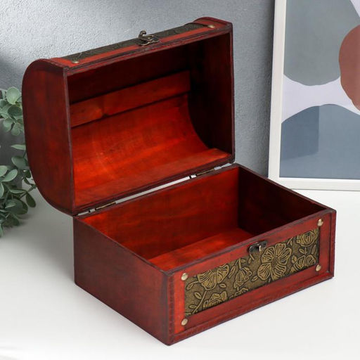 Шкатулка для украшений «Сундучок. Золотые цветы на чёрном», дерево, состаренная, 23×30×24 см