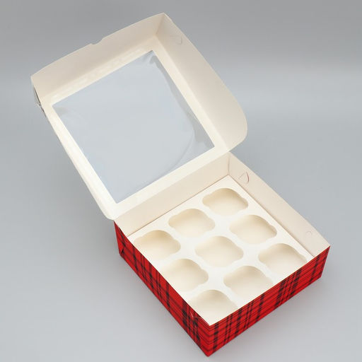 Цена за 5 шт. Коробка складная на 9 капкейков новогодняя с окном «Зима подарит чудеса!», 25×25×10 см