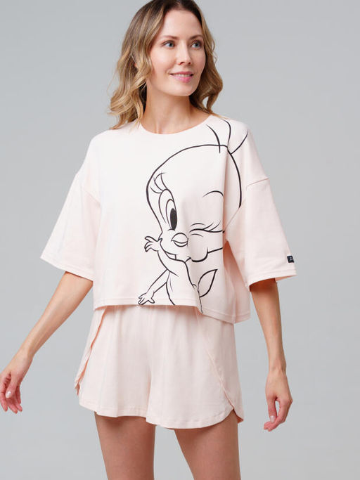 Пижама женская PlayToday Tweety из хлопка бежевая