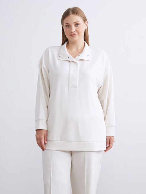 Dik Yaka Oversize Kad?n Sweatshirt Tunik