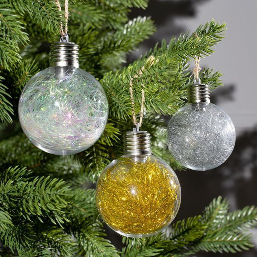 Набор ёлочных шаров Мишура цветная тёплая, 3 шт, d=8 см, 5 LED, от батареек, свечение белое - Luazon lighting фото 3