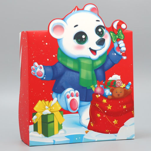 Коробка складная С Новым годом!, белый мишка, 25 х 25 х 10 см - Дарите счастье фото 2