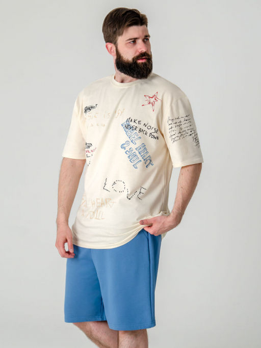 Арт.61151-16 Набор футболка и шорты 48-56 ( 5 шт.) Цвет:верх-светло-бежевый,низ-джинс - Идеал фото 8