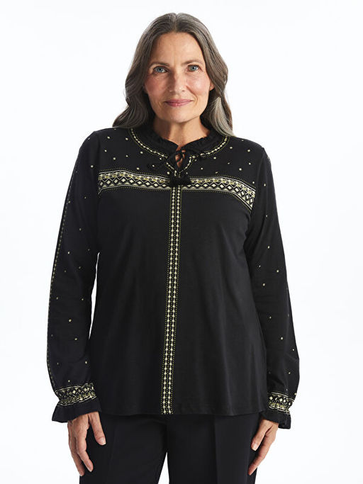 Ba?lamal? Yaka Desenli Kad?n Bluz