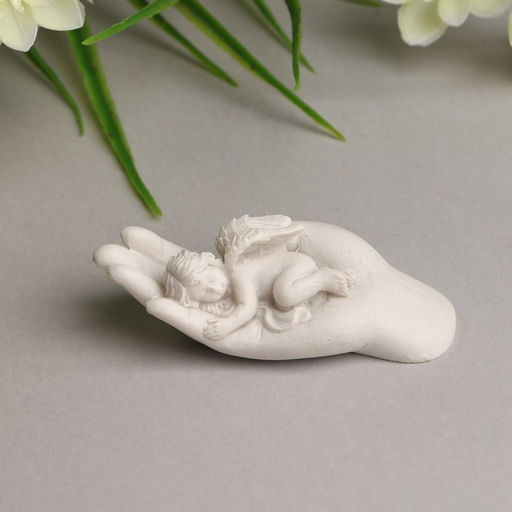 Цена за 2 шт. Сувенир полистоун "Белоснежный ангелочек спит на ладони" 2,5х7,5х3 см