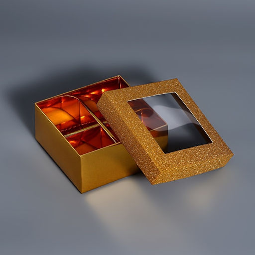 Цена за 5 шт. Коробка для 4 конфеты золото глиттер, 8.5×8.5×4 см