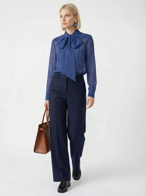 Блузка из органзы в клетку OD-984-1 фиолетовый с черным