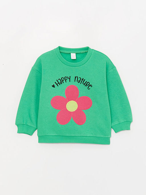 Bisiklet Yaka Uzun Kollu Bask?l? K?z Bebek Sweatshirt