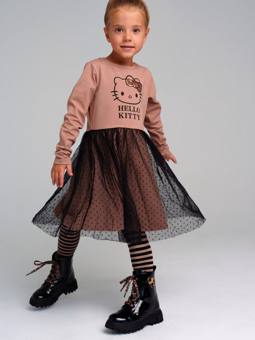 Платье PlayToday Hello Kitty из хлопка бежевое