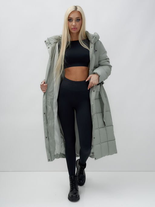 Пальто утепленное стеганное зимнее с капюшоном женское зеленого цвета 9609Z - Mtforce фото 5