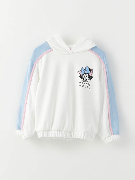 Kap??onlu Minnie Mouse Bask?l? Uzun Kollu K?z ?ocuk Sweatshirt