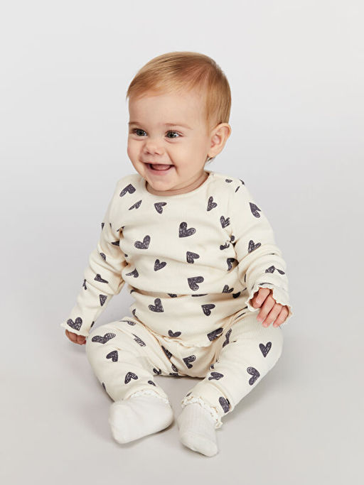 Kalp Bask?l? K?z Bebek Pijama Tak?m?