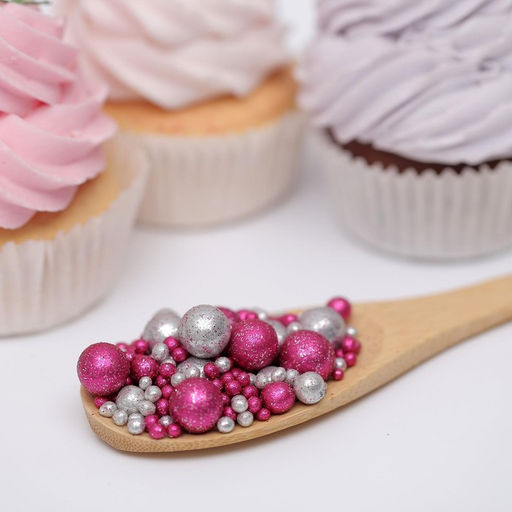 Цена за 2 шт. Новогодняя посыпка кондитерская с мягким центром Блеск: серебро, фуксия, 50 г - Кондимир фото 2