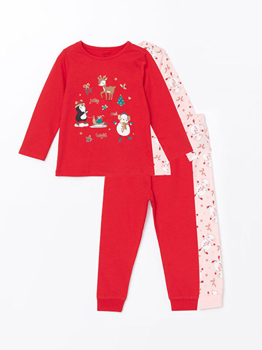 Bisiklet Yaka Bask?l? K?z Bebek Pijama Tak?m 2li
