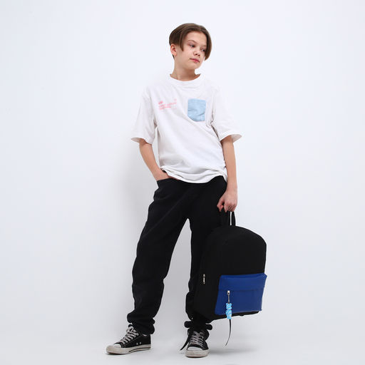 Рюкзак текстильный с карманом кожзам, 38х29х11 см, черный, синий - Nazamok фото 9