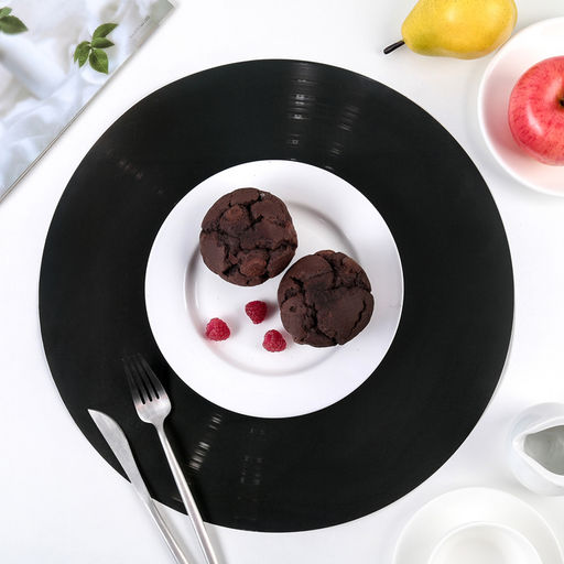 Цена за 12 шт. Салфетка сервировочная на стол Доляна Виниловая пластинка, d=38 см, цвет чёрный  фото 2