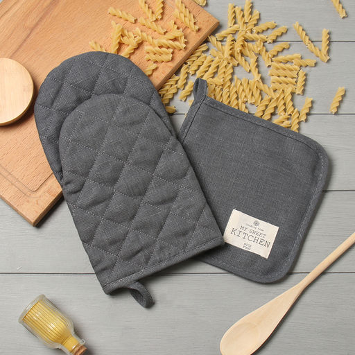Набор кухонный Этель ECO grey: варежка 15×28 см, прихватка 19×19 см, 100% лён, 245 г/м²