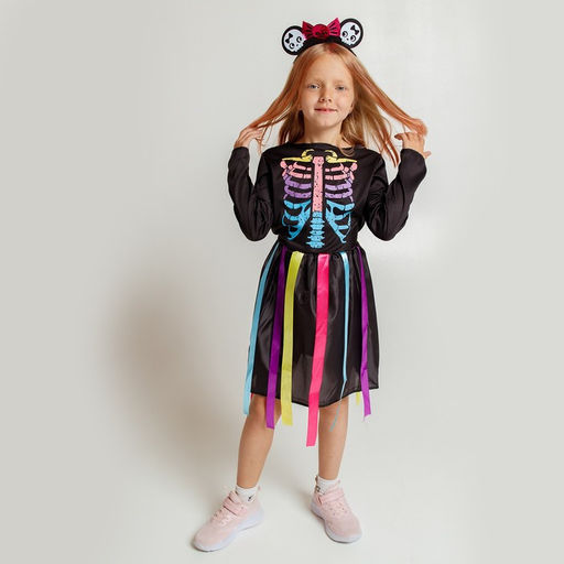 Карнавальный набор «Радужный скелет», платье и ободок, р. S