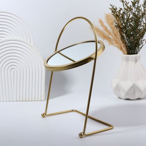 Зеркало настольное PREMIUM, круглое, металлическое, 29×20.5×11 см, (d=14.5 см), цвет золотой