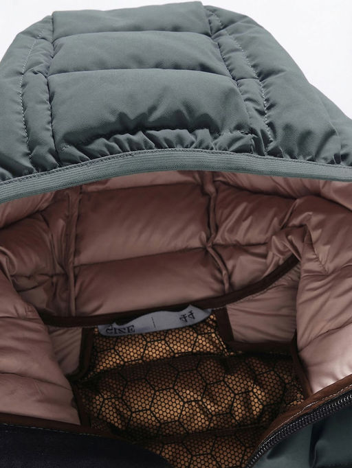 Куртка женская стёганая с капюшоном с графеновой подкладкой цвета хаки 9624_1Kh