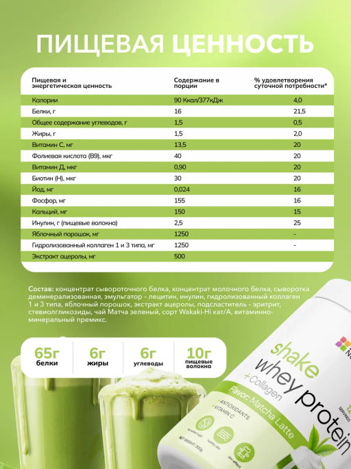НОВИНКА! Протеиновый коктейль с коллагеном вкус зеленая матча - Newa nutrition фото 3