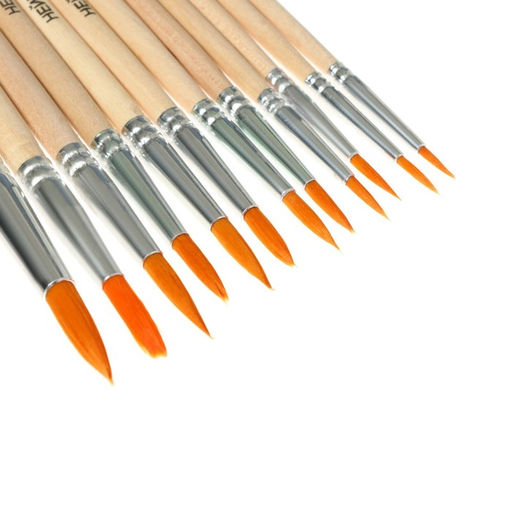 Набор кистей для рисования, нейлон, 12 штук: № 1, 2, 3, 4, 5, 6, 7, 8, 9, 10, 11, 12, круглые, деревянная ручка, международный размер