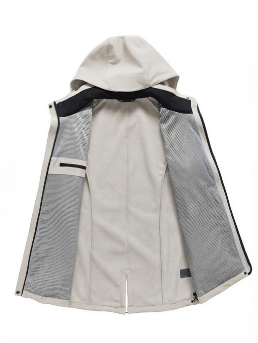 Парка женская софтшелл виндстоппер удлинённая с капюшоном белого цвета 9618_1Bl