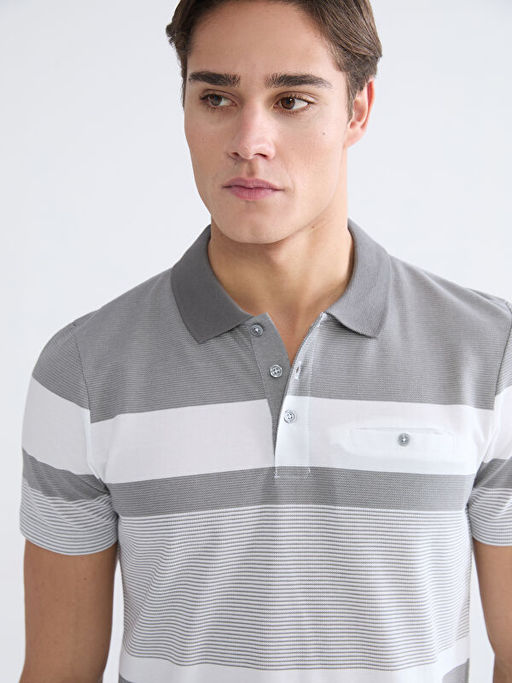 Polo Yaka ?izgili Merserize G?r?n?ml? Erkek Ti??rt