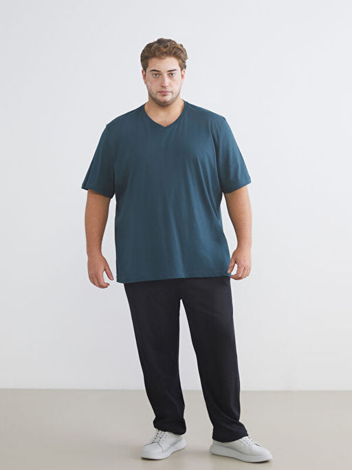 B?y?k Beden V Yaka Penye Erkek Ti??rt