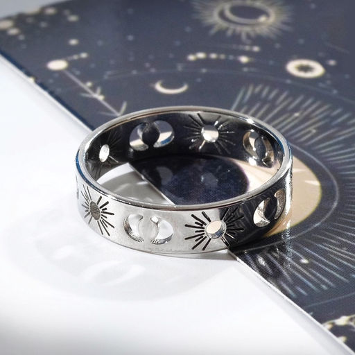 Кольцо «Солнце и полумесяцы», цвет серебро 18 размер