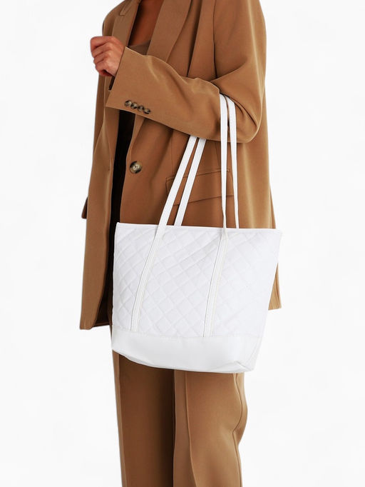 Сумка - шоппер женская на молнии, 35×12×27 см, со стёжкой, белая