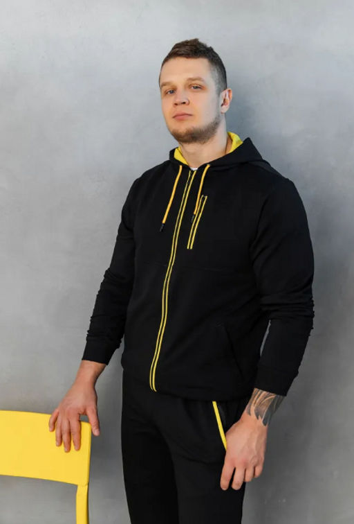 Утепленный костюм Футер 3-х ниточный М-1617: Чёрный / Жёлтый - Relay фото 11