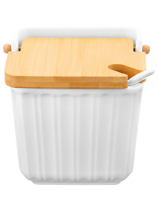 Банка д/сыпучих продуктов 600 мл 12,5*11,5*11 см "Ампир" с ложкой и откидной бамбук.крышкой