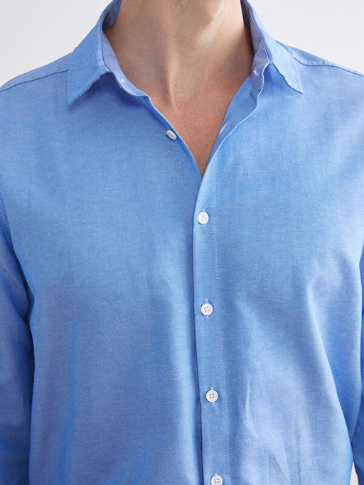 ?nden D??me Kapamal? D?z Uzun Kollu Erkek G?mlek