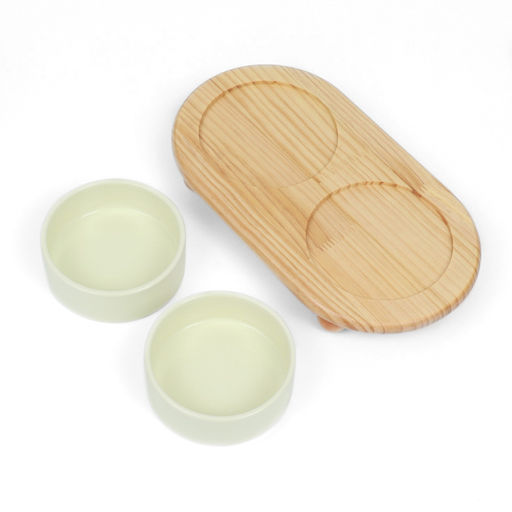 Миски керамические двойные на подставке 2 х 450 мл 28,5 х 15,5 х 7 см, светло-зелёный - Пижон фото 4