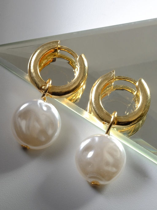 Серьги со съёмным элементом Трансформер жемчужный диск, цвет белый в золоте