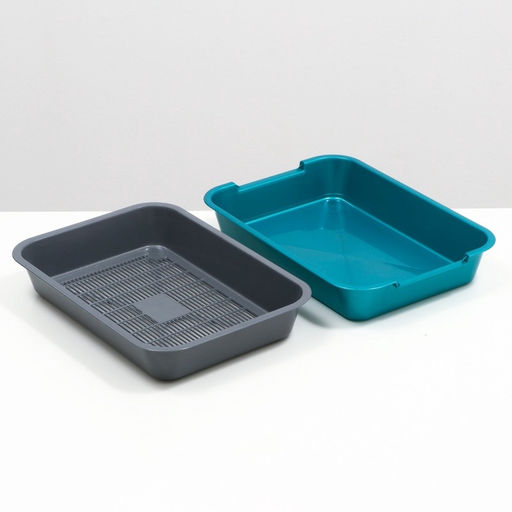 Туалет средний с сеткой 36×26×6.5 см, серый/бирюзовый