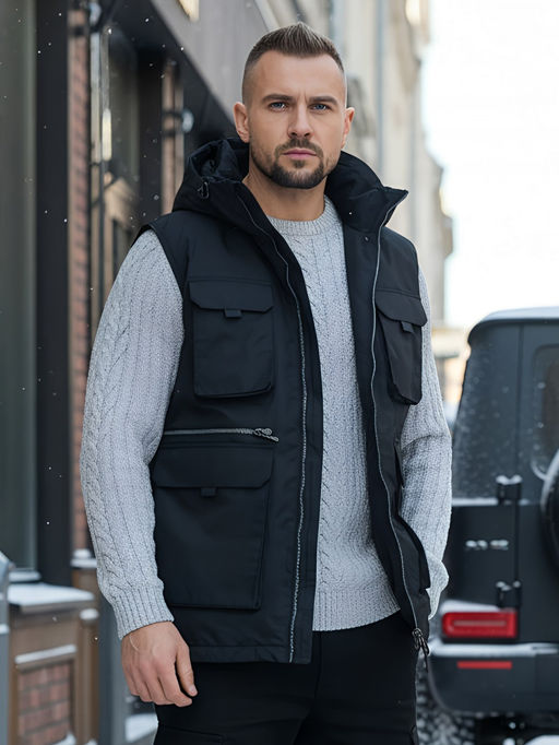 Куртка - жилетка трансформер 2 в 1 мужская зимняя черного цвета 2409Ch - Mtforce фото 28