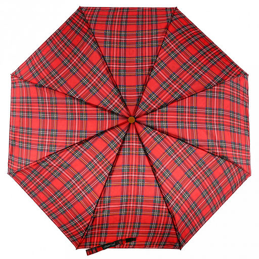 Зонт механический Шотландка плащевка, 8 лучей, д/купола 94см, 3 сложения, 24см в сложенном виде, пластмассовая ручка, красный с зеленым, 210гр (Китай) - Домашняя мода фото 3