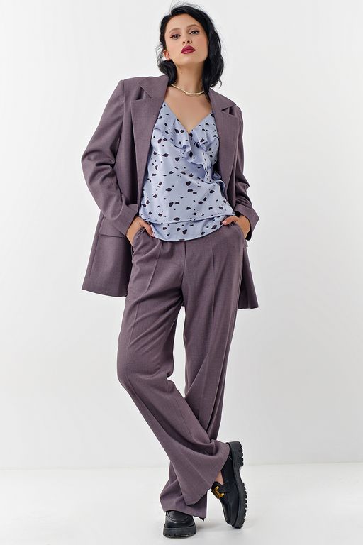 Топ атласный с принтом сиреневый